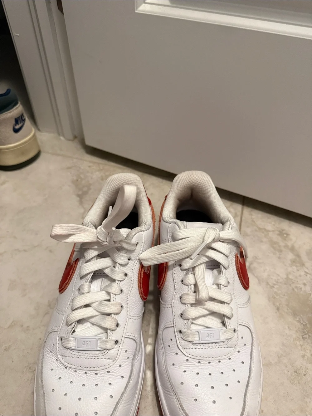 Nike Kids White Sneakers with Red Swoosh - Picture 2 of 7